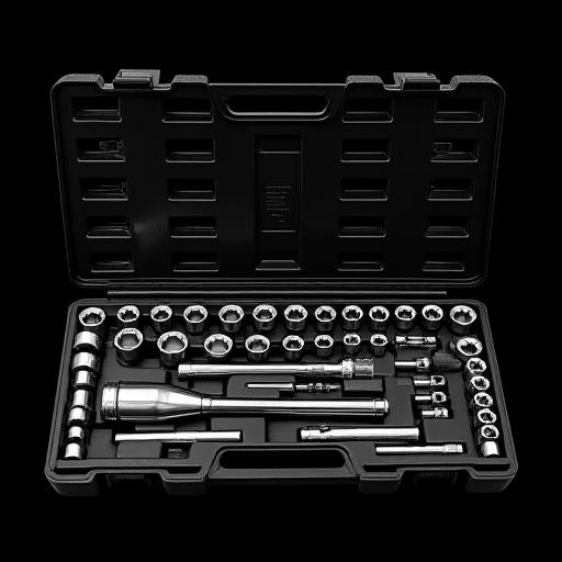 Set soket dan ratchet dalam bekas hitam.